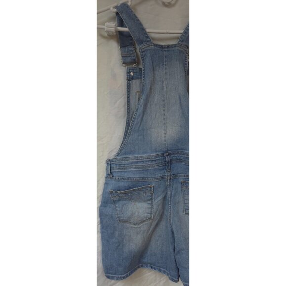 Calvin Klein Womens L 12/14 Distressed Light Blue Denim Bib Overall Jorts Shorts - Picture 8 of 14